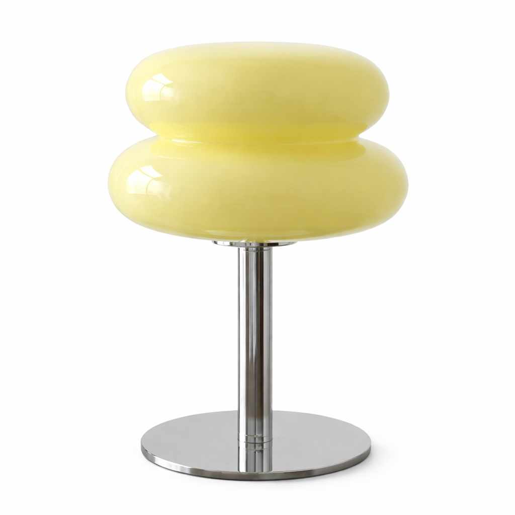 Lampe Macaron en Verre Vintage – Lampe de Table Design LED E27 Dimmable (28 cm) | Lampe Chevet Rétro USB – Orange, Rose Pastel, Blanc, Jaune Pastel