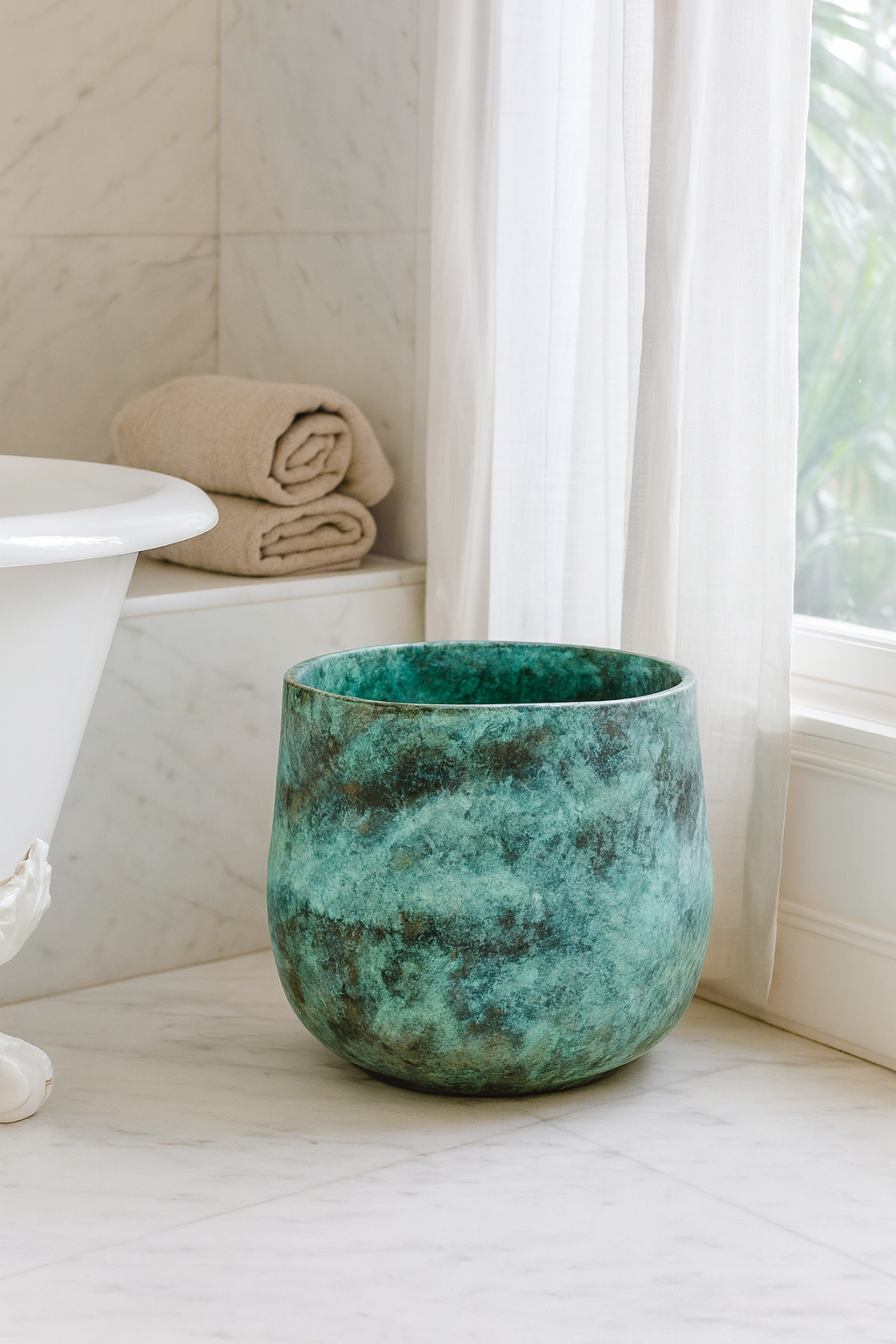Elisa Mystic Green – Cache-pot en céramique texturé effet bronze vert – 3 tailles