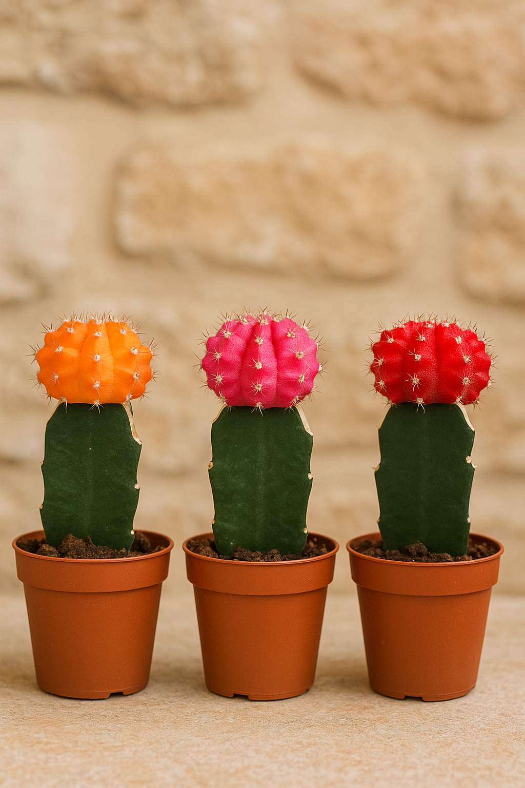 Gymnocalycium Mix – Trio de Cactus Greffés – Ø5,5 cm / ≈16-22cm – Lot de 3