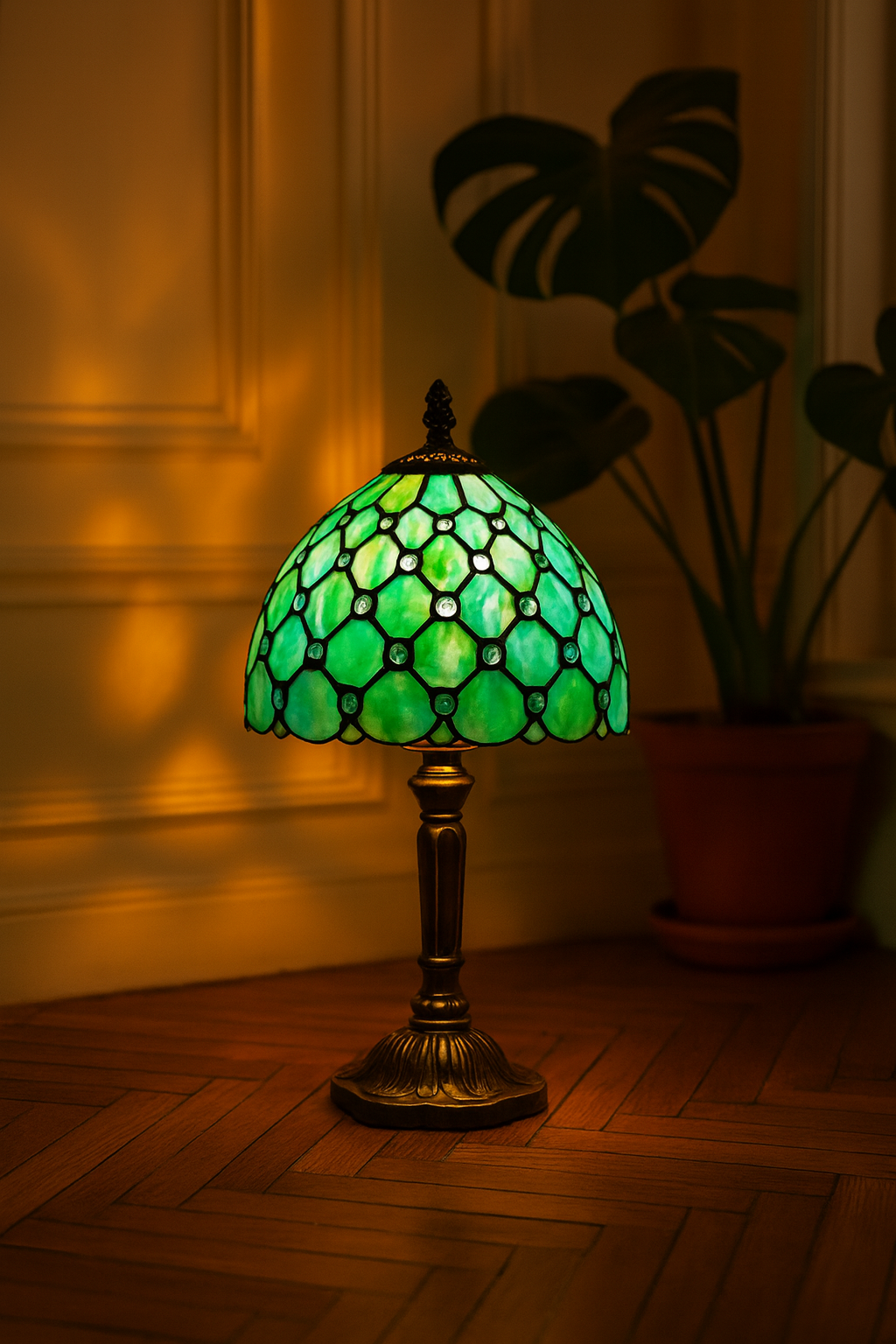 Lampe de Table Style Tiffany E27 – Verre Teinté Baroque Méditerranéen | Décoration Vintage & Ambiance Chaleureuse