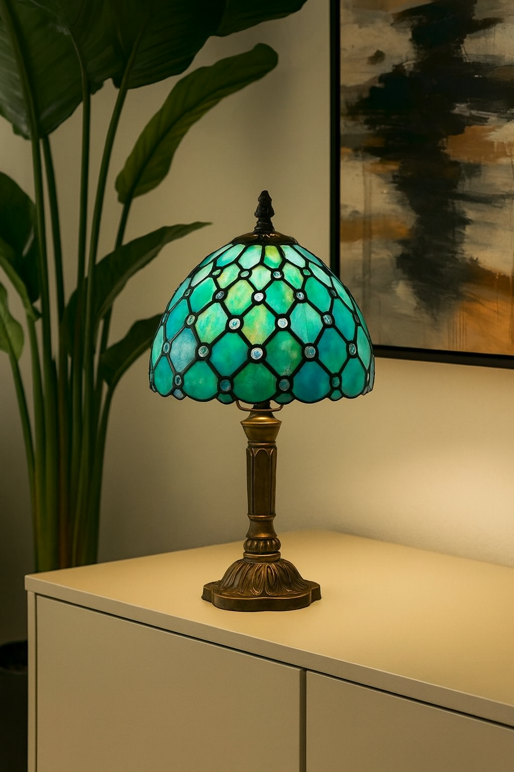 Lampe de Table Style Tiffany E27 – Verre Teinté Baroque Méditerranéen | Décoration Vintage & Ambiance Chaleureuse
