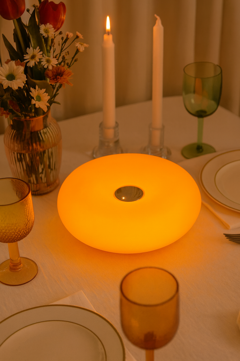 Rechargeable Touch-Sensitive Orange Donut Lamp – Bauhaus Design Table Lamp – 3 LED Lighting Modes – Soft &amp; Modern Ambiance