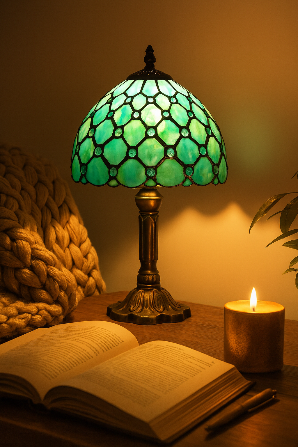 Lampe de Table Style Tiffany E27 – Verre Teinté Baroque Méditerranéen | Décoration Vintage & Ambiance Chaleureuse