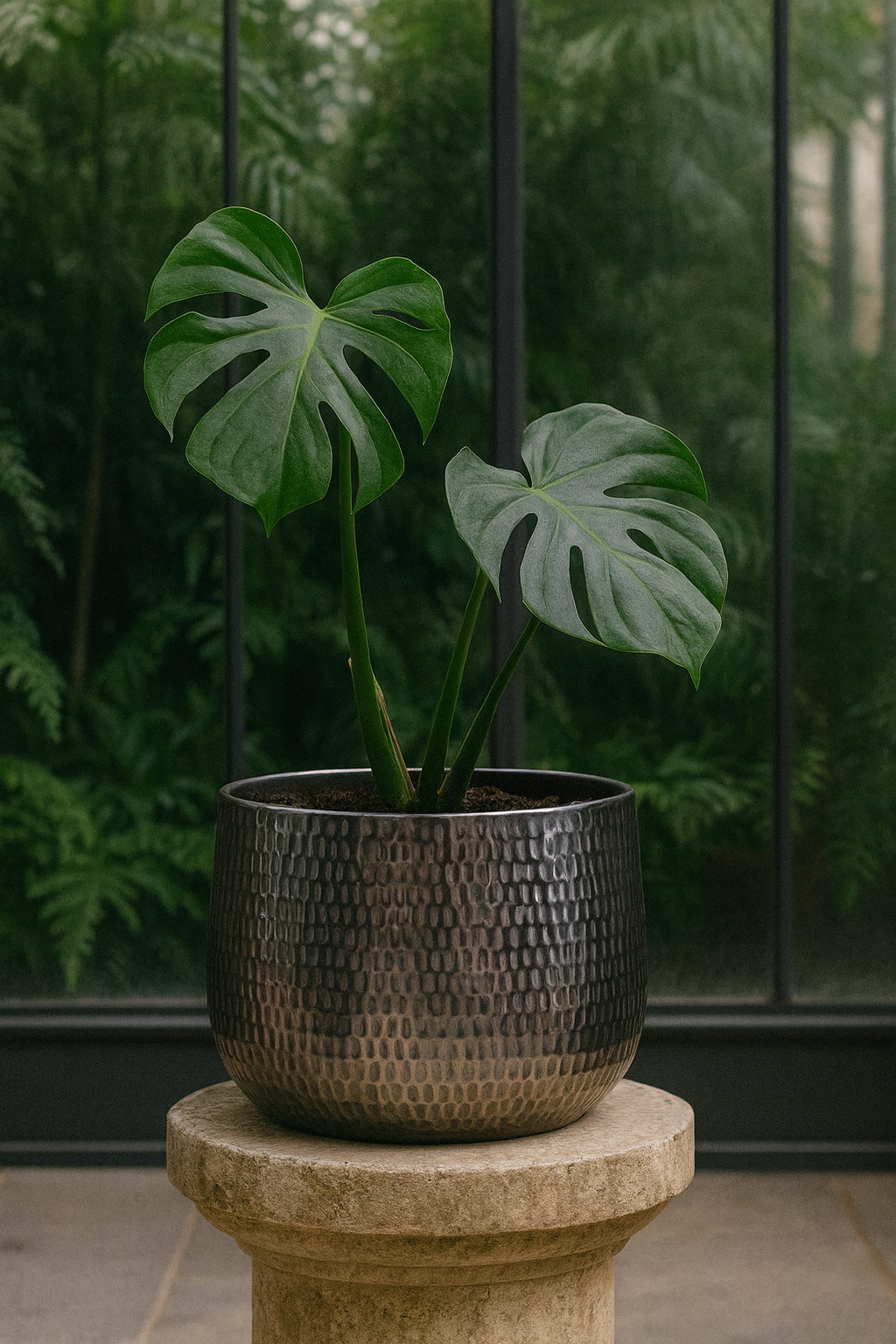 Jenna Lead Anthracite Hammered Cachepot – Contemporary Ceramic Planter