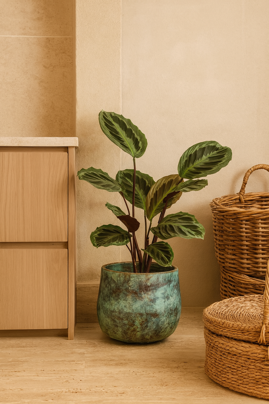 Elisa Mystic Green – Cache-pot en céramique texturé effet bronze vert – 3 tailles