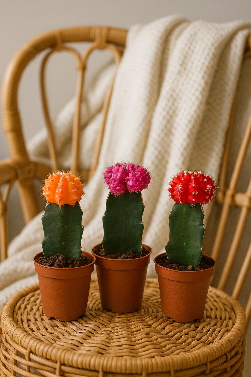 Gymnocalycium Mix – Trio de Cactus Greffés – Ø5,5 cm / ≈16-22cm – Lot de 3