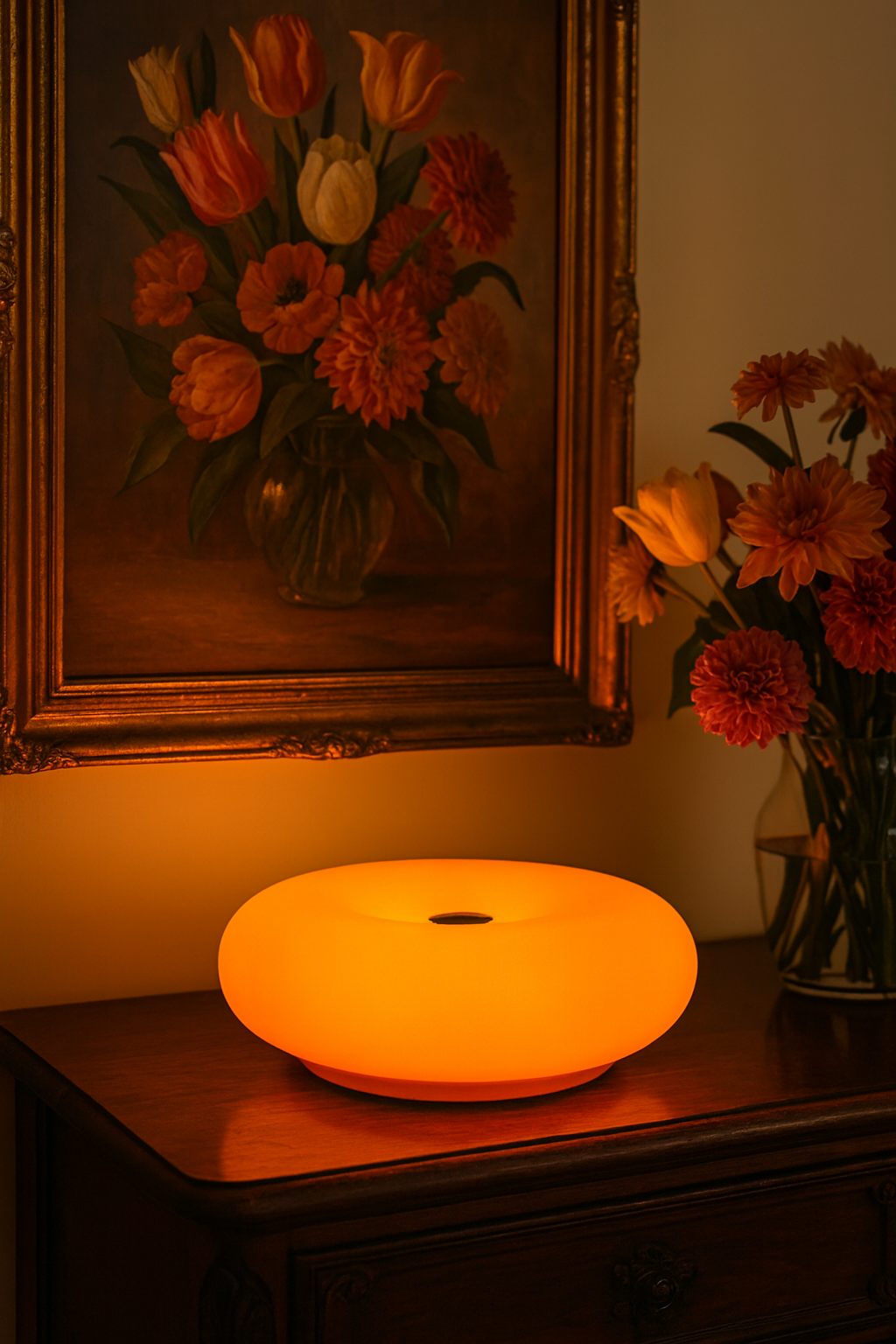 Rechargeable Touch-Sensitive Orange Donut Lamp – Bauhaus Design Table Lamp – 3 LED Lighting Modes – Soft &amp; Modern Ambiance