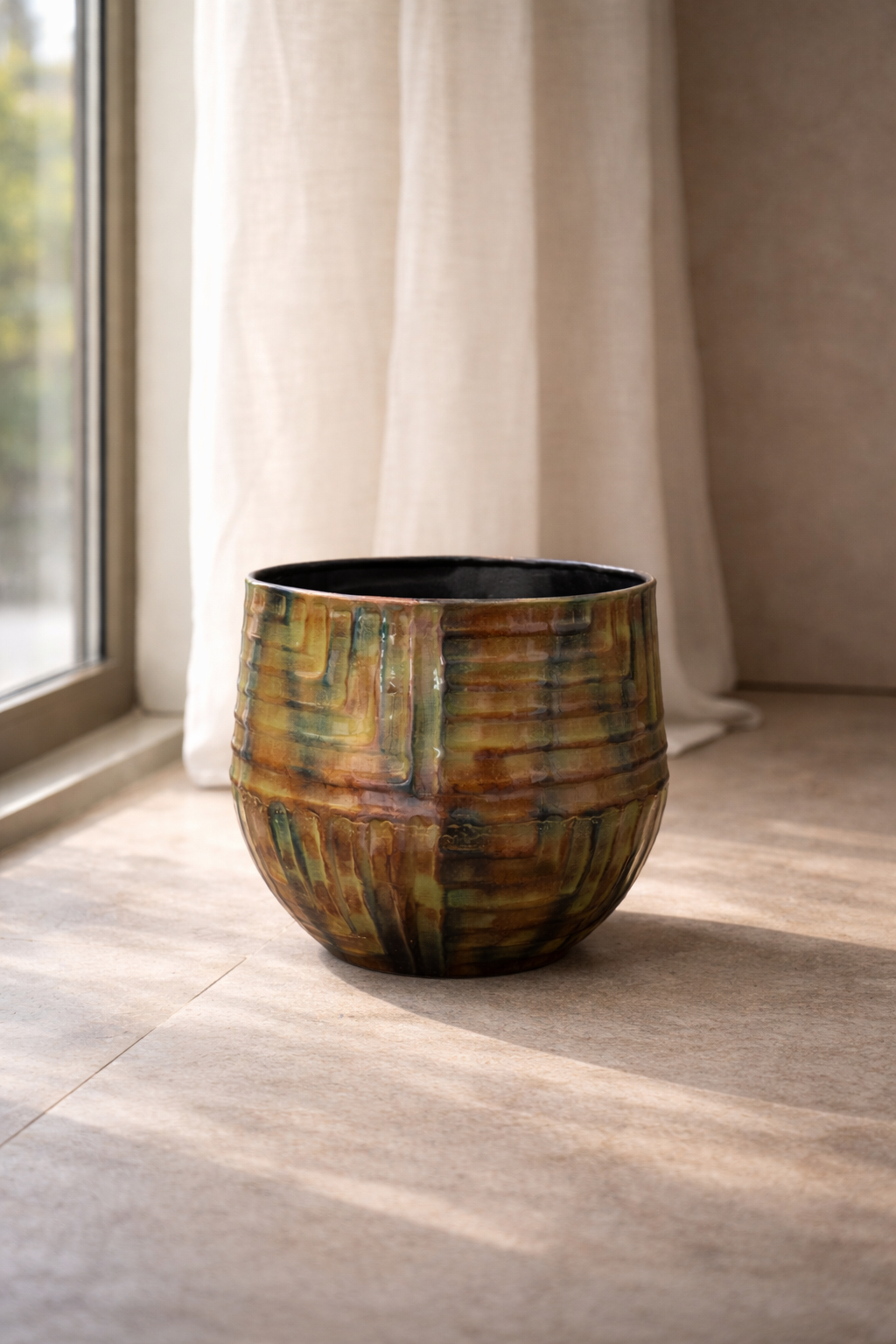 Pot Mette Marrakech – Cache-pot décoratif en métal nervuré multicolore