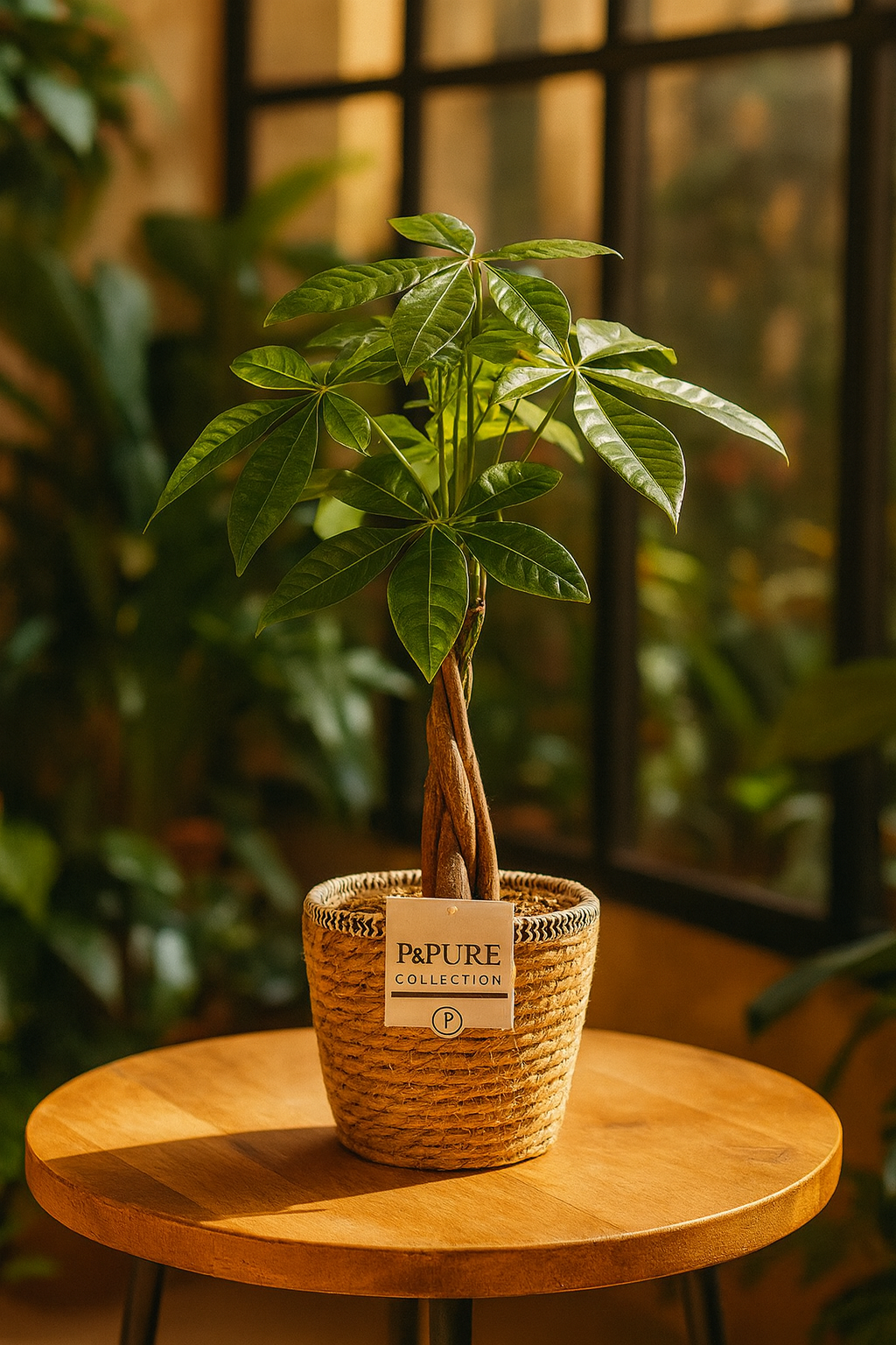 Pachira Aquatica – 45 cm – P&PURE Collection Céramique Noire ou Panier Naturel – Pot Ø12 cm