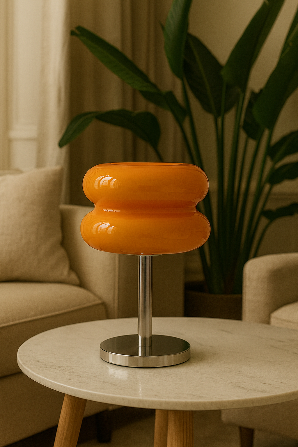Lampe Macaron en Verre Orange – Design Rétro Chic LED E27 (28 cm)