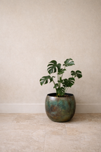 Cache-pot Ellen Vintage Green en métal patiné – Cache-pot décoratif intérieur