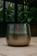Jenna Lead Anthracite Hammered Cachepot – Contemporary Ceramic Planter