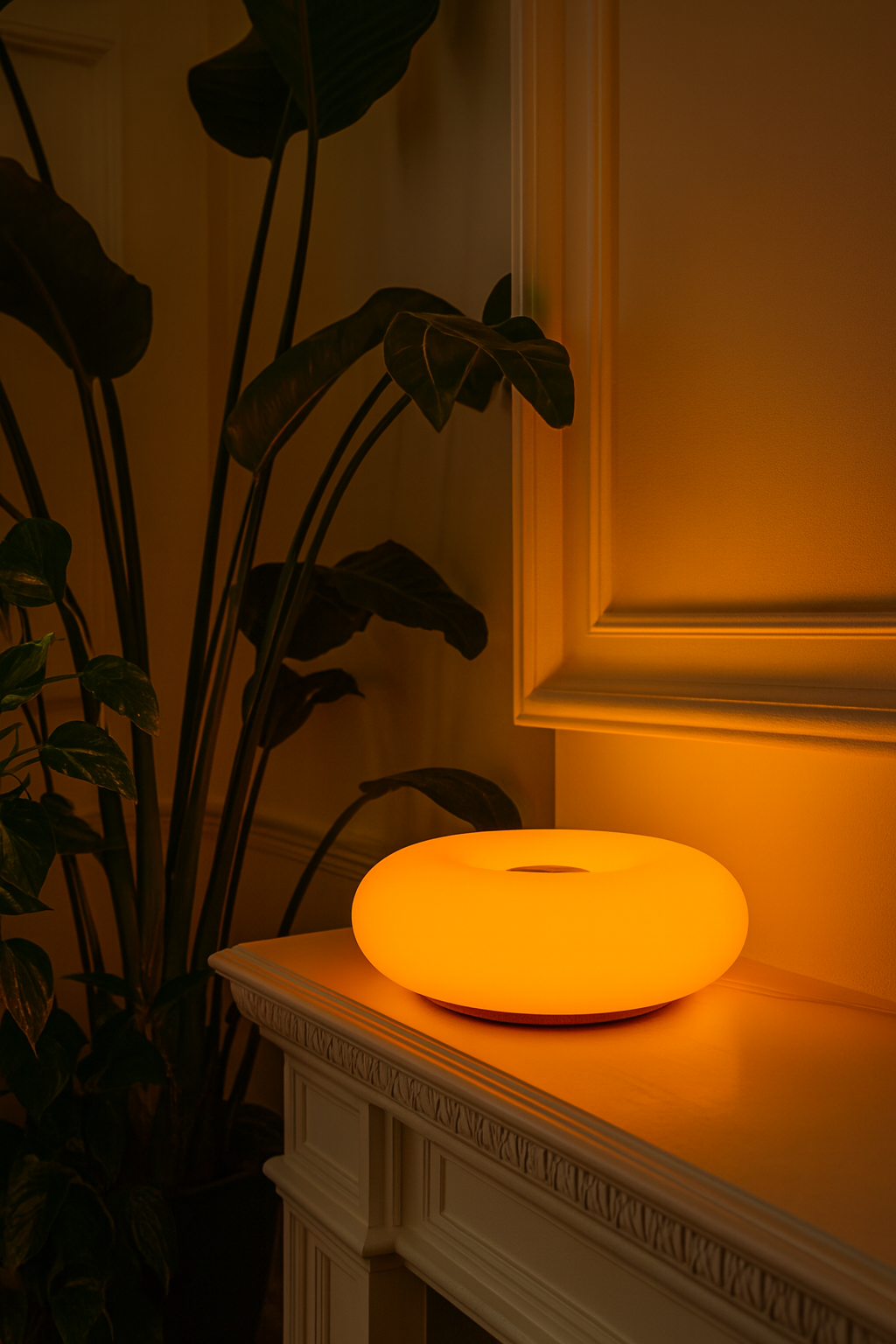 Rechargeable Touch-Sensitive Orange Donut Lamp – Bauhaus Design Table Lamp – 3 LED Lighting Modes – Soft &amp; Modern Ambiance
