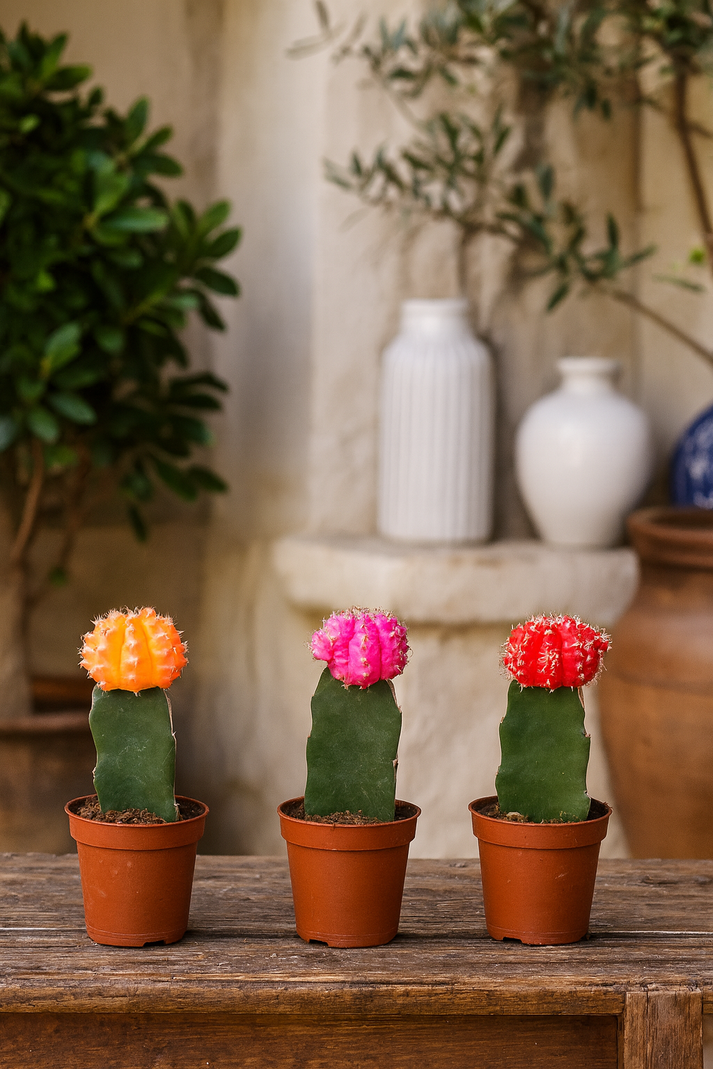 Gymnocalycium Mix – Trio de Cactus Greffés – Ø5,5 cm / ≈16-22cm – Lot de 3