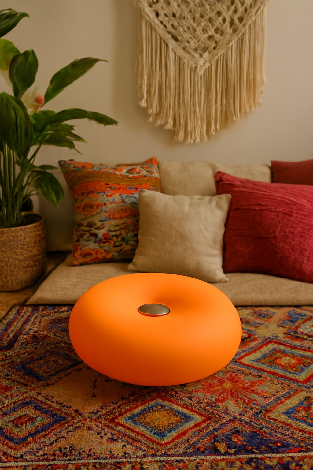 Rechargeable Touch-Sensitive Orange Donut Lamp – Bauhaus Design Table Lamp – 3 LED Lighting Modes – Soft &amp; Modern Ambiance