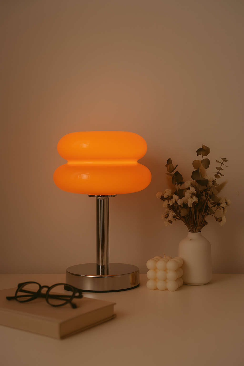Lampe Macaron en Verre Orange – Design Rétro Chic LED E27 (28 cm)