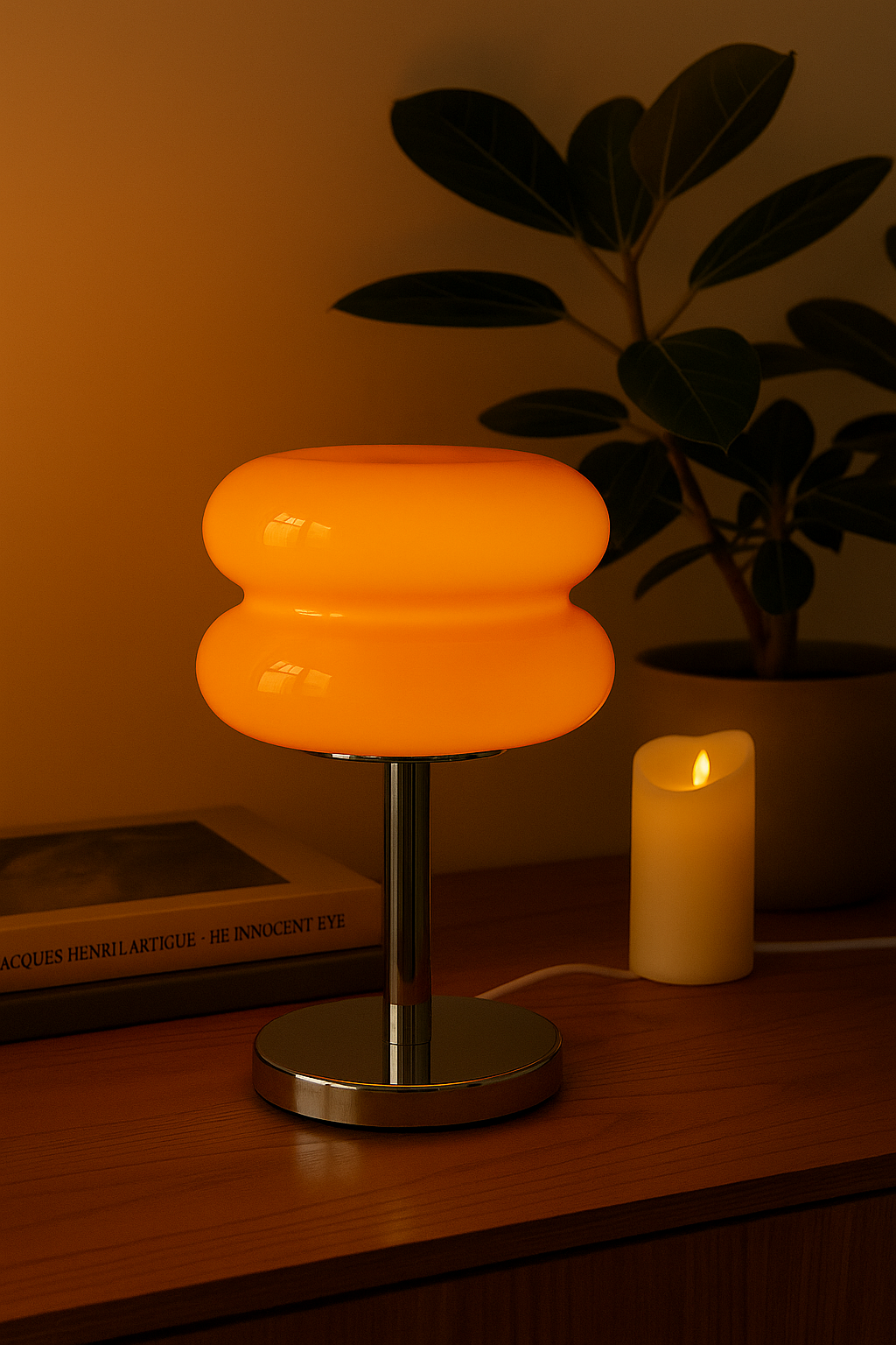 Lampe Macaron en Verre Orange – Design Rétro Chic LED E27 (28 cm)