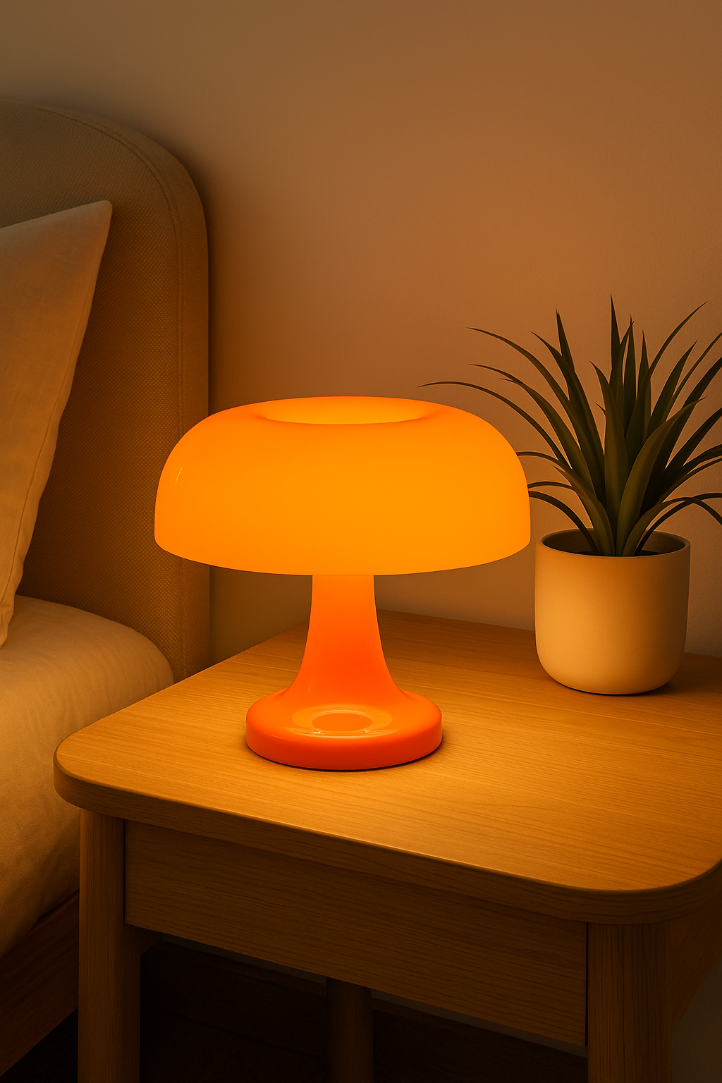 Lampe Champignon LED Rechargeable – Design Orange & Blanc – 28 cm