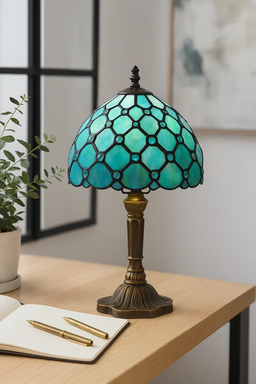 Lampe de Table Style Tiffany E27 – Verre Teinté Baroque Méditerranéen | Décoration Vintage & Ambiance Chaleureuse
