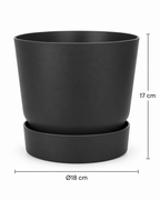Elho Greenville Round Black – Pot with water reservoir – Ø14 × H13 cm