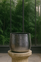 Jenna Lead Anthracite Hammered Cachepot – Contemporary Ceramic Planter