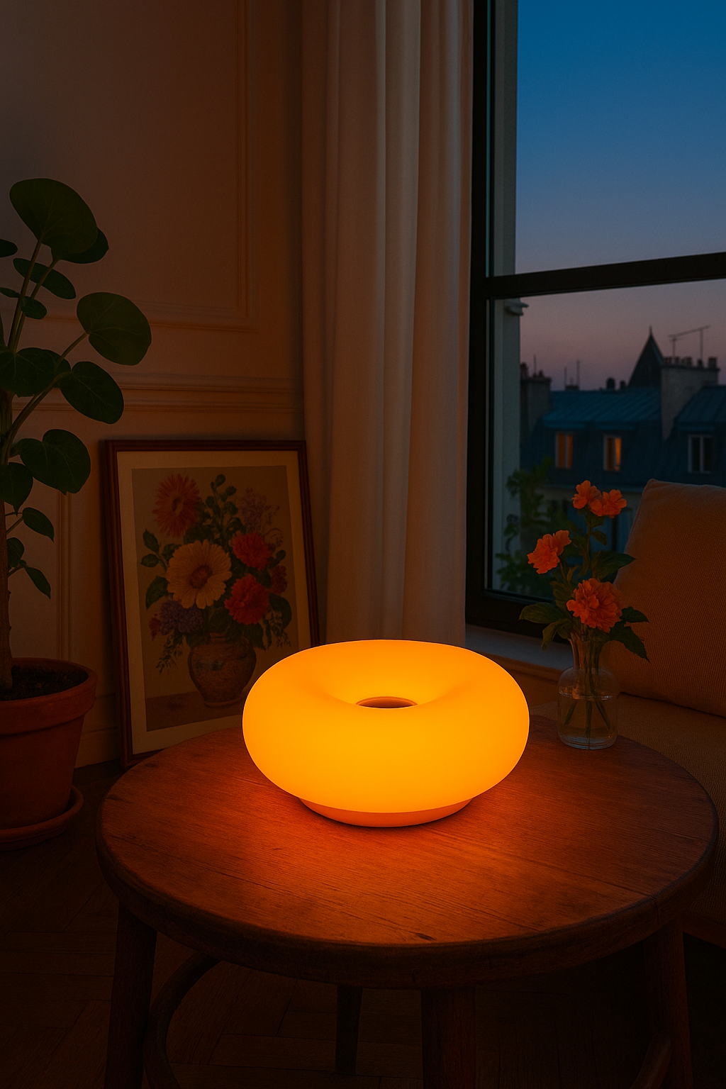 Rechargeable Touch-Sensitive Orange Donut Lamp – Bauhaus Design Table Lamp – 3 LED Lighting Modes – Soft &amp; Modern Ambiance