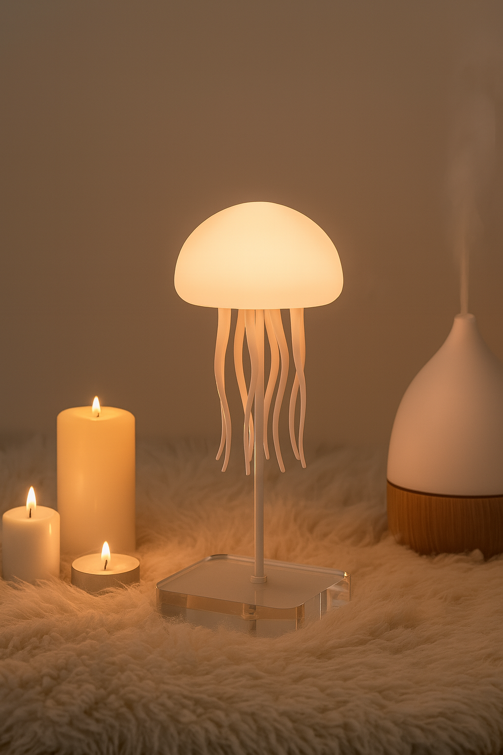 Lampe Méduse LED RGB – Veilleuse Rotative Design avec Commande Vocale & Batterie Rechargeable USB Type-C | Déco Moderne Chambre, Salon & Cadeau Original