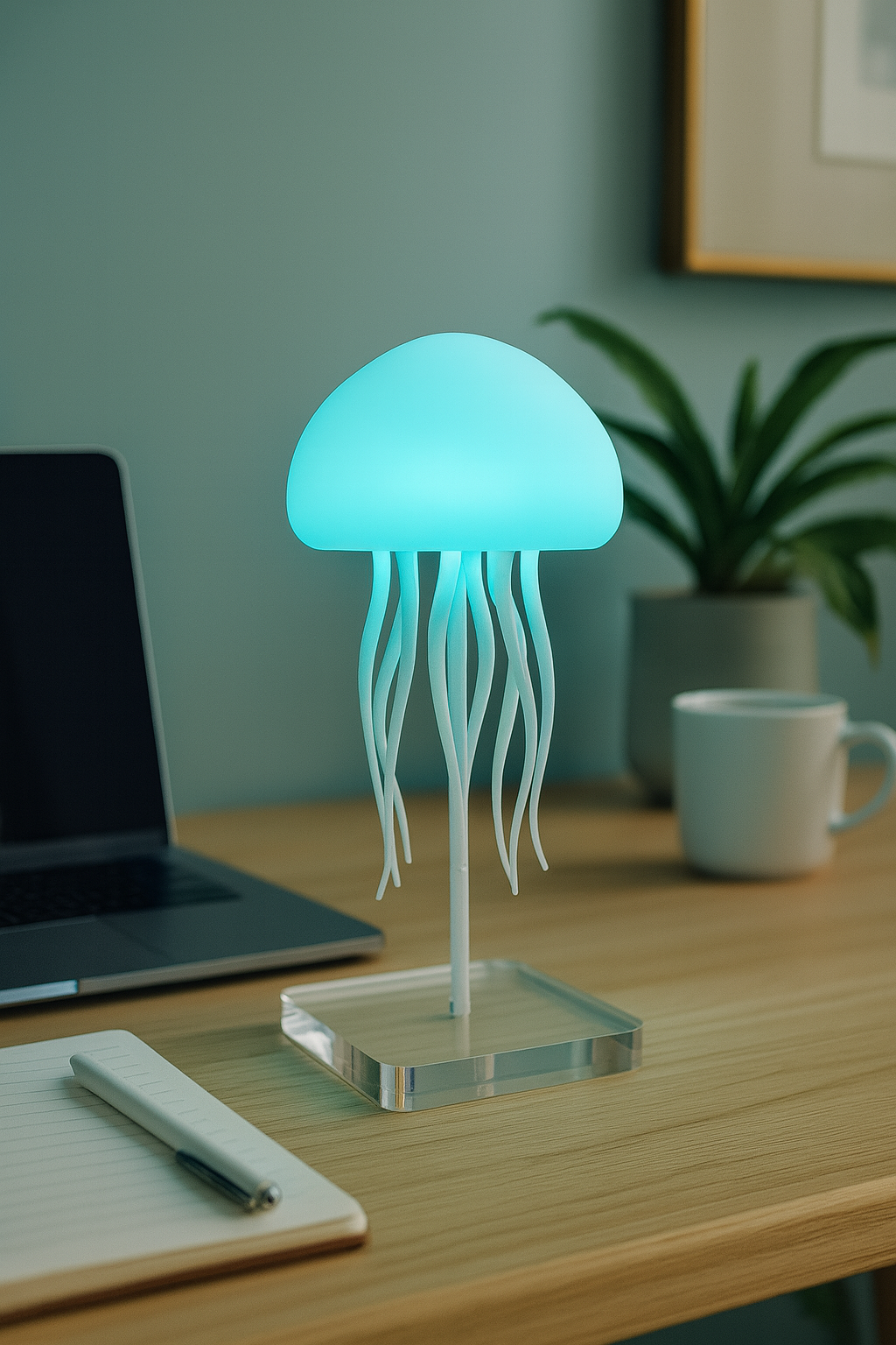 Lampe Méduse LED RGB – Veilleuse Rotative Design avec Commande Vocale & Batterie Rechargeable USB Type-C | Déco Moderne Chambre, Salon & Cadeau Original