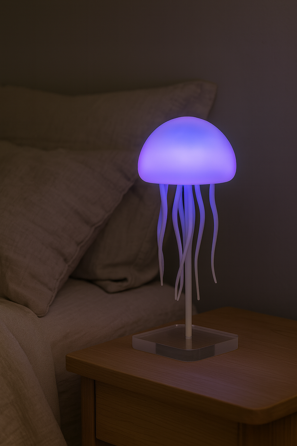 Lampe Méduse LED RGB – Veilleuse Rotative Design avec Commande Vocale & Batterie Rechargeable USB Type-C | Déco Moderne Chambre, Salon & Cadeau Original