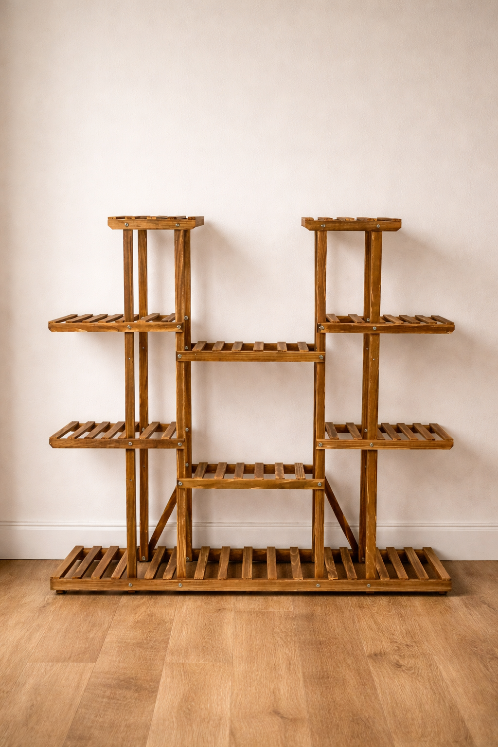 Support à Plantes en Bois – Étagère Botanique Verticale en Pin Carbonisé pour Intérieur & Extérieur