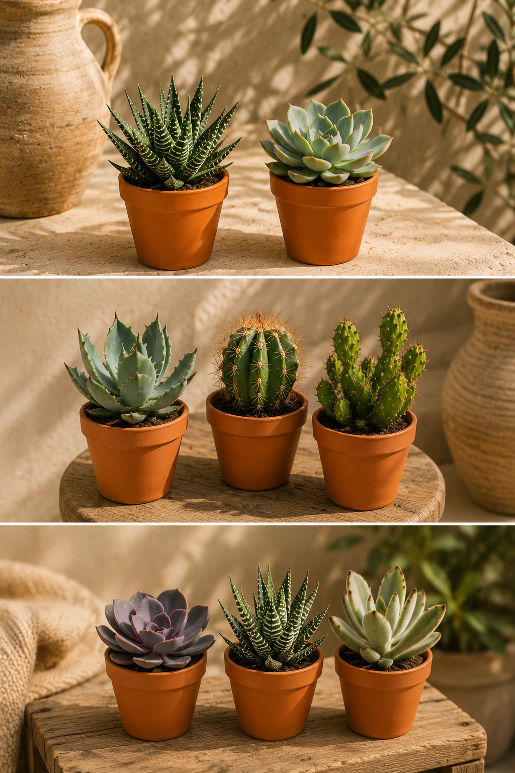 Cactus & Succulent Mix – 15 Plants in Terracotta Pots – Ø5.5 cm