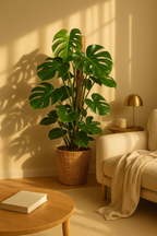 Monstera Deliciosa XL 120 cm – Plante d’intérieur tropicale avec panier Torun Ø24 cm | Feuillage spectaculaire et entretien facile