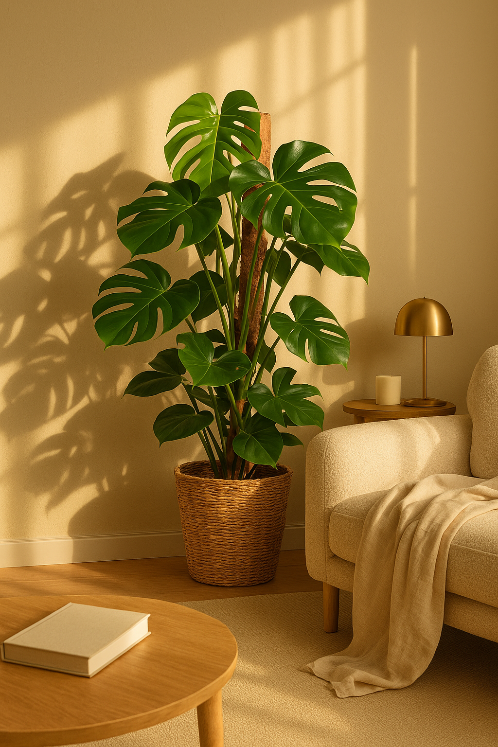 Monstera Deliciosa XL 120 cm – Plante d’intérieur tropicale avec panier Torun Ø24 cm | Feuillage spectaculaire et entretien facile