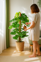Monstera Deliciosa XL 120 cm – Plante d’intérieur tropicale avec panier Torun Ø24 cm | Feuillage spectaculaire et entretien facile