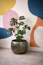 Cache-pot Ellen Vintage Green en métal patiné – Cache-pot décoratif intérieur