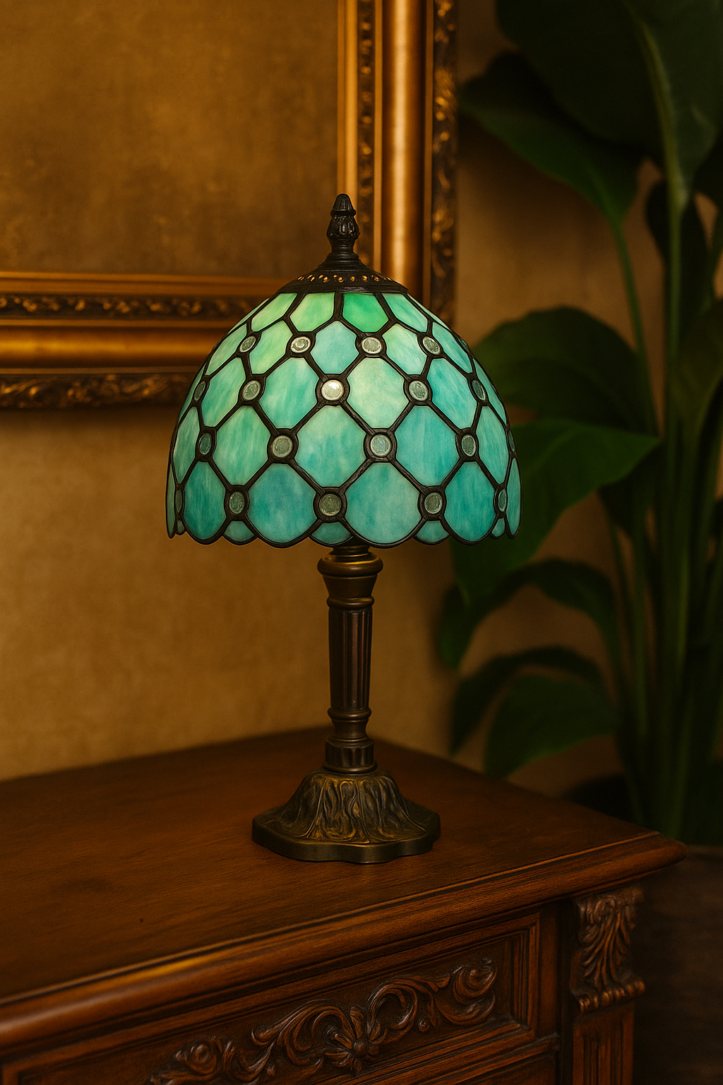 Lampe de Table Style Tiffany E27 – Verre Teinté Baroque Méditerranéen | Décoration Vintage & Ambiance Chaleureuse