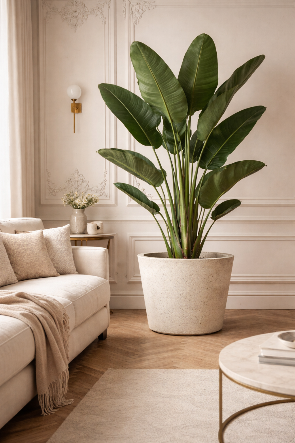 Cache-pot Beige Patiné – Grand cache-pot décoratif en fibre de pierre