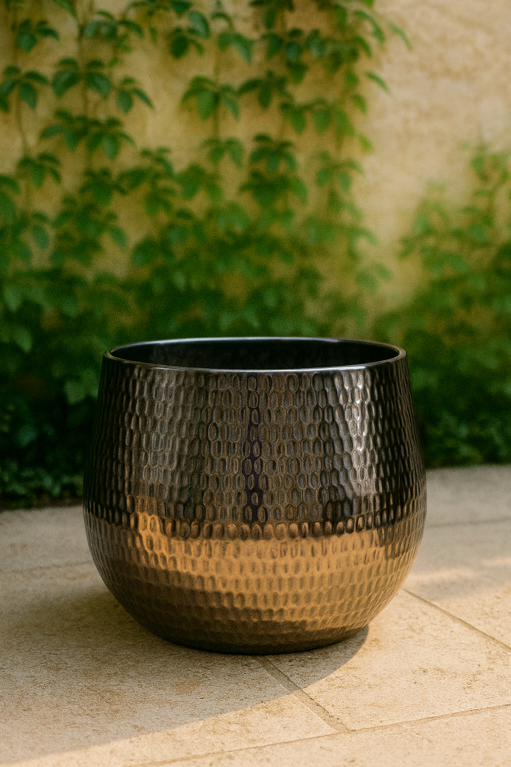 Jenna Lead Anthracite Hammered Cachepot – Contemporary Ceramic Planter