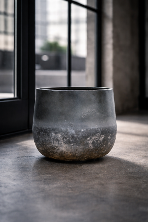 Elisa Mystic Earth metal planter – Patinated mineral finish – Ø29, Ø39 &amp; Ø44 cm