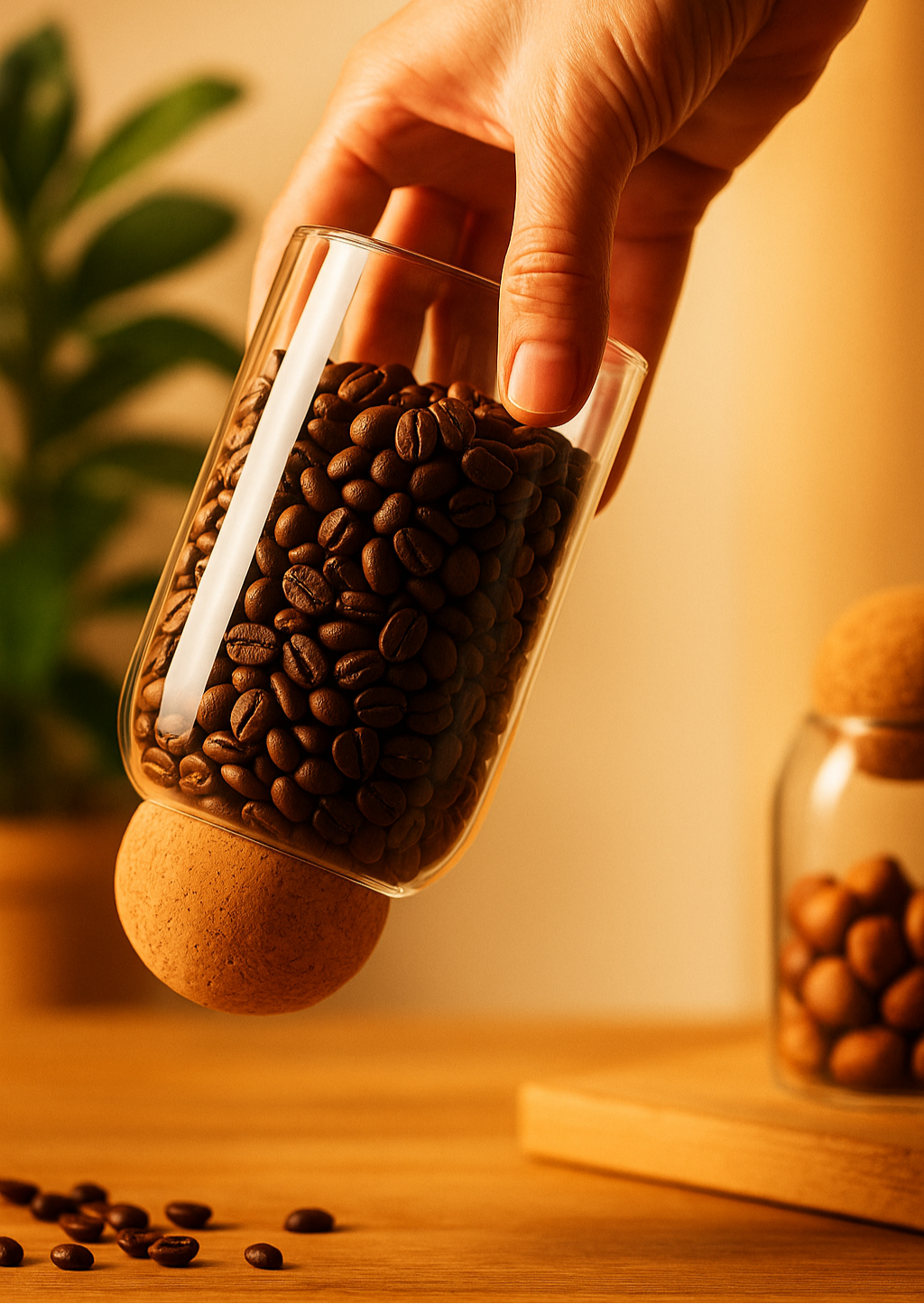 Lot de 4 Bocaux Hermétiques en Verre avec Bouchon en Liège – Rangement Cuisine Design – 500 ml, 800 ml, 1000 ml, 1200 ml – Conservation Café, Thé, Pâtes, Céréales