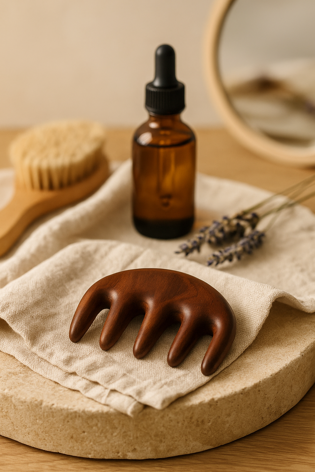 Peigne de Massage en Bois Naturel – Gua Sha Cuir Chevelu & Corps