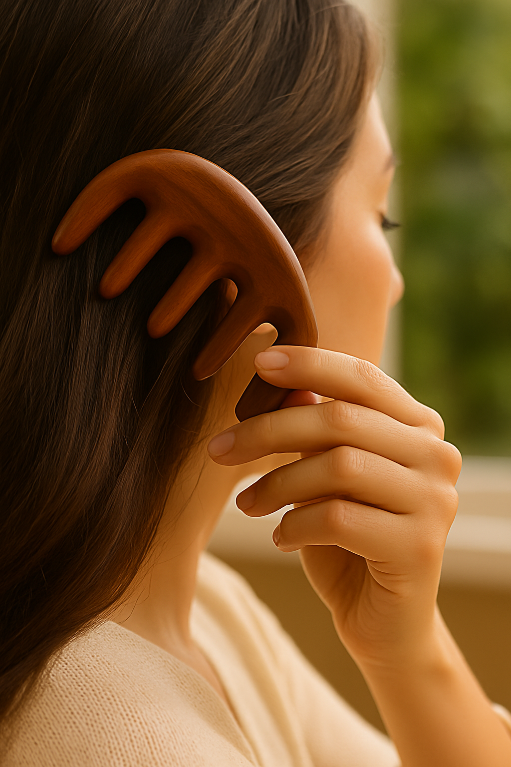 Peigne de Massage en Bois Naturel – Gua Sha Cuir Chevelu & Corps