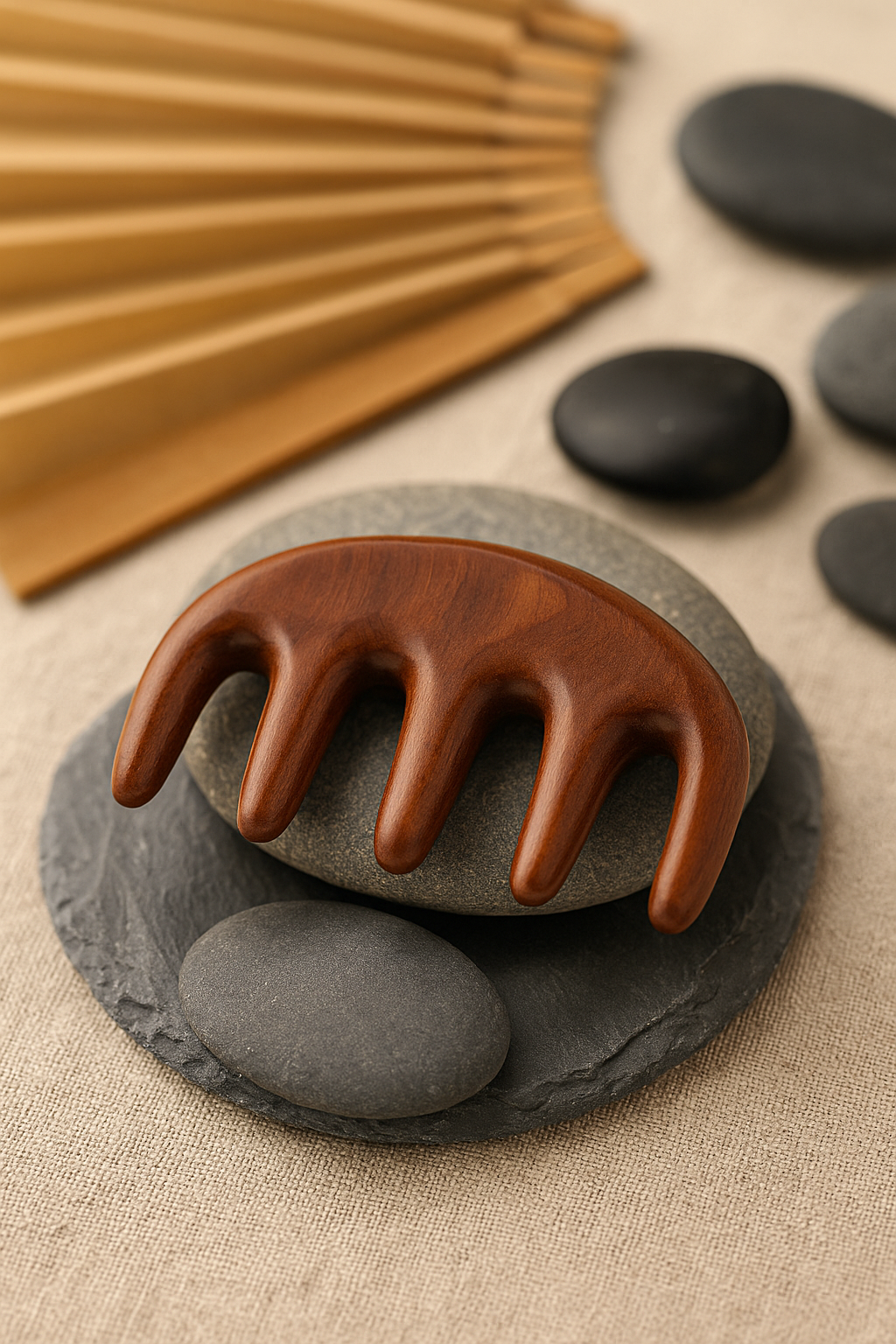 Peigne de Massage en Bois Naturel – Gua Sha Cuir Chevelu & Corps
