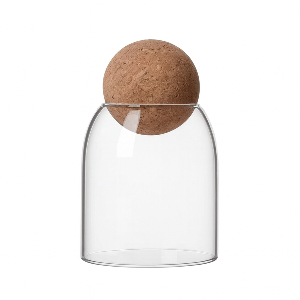 Lot de 4 Bocaux Hermétiques en Verre avec Bouchon en Liège – Rangement Cuisine Design – 500 ml, 800 ml, 1000 ml, 1200 ml – Conservation Café, Thé, Pâtes, Céréales