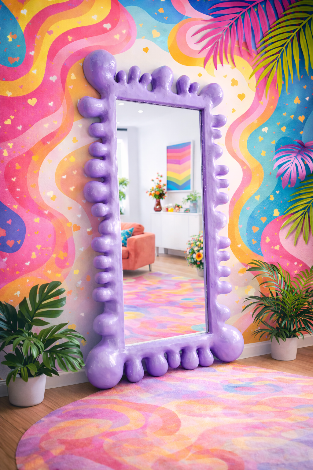 Miroir Pleine Longueur Arty Lilas – Cadre Sculptural 100 × 180  cm