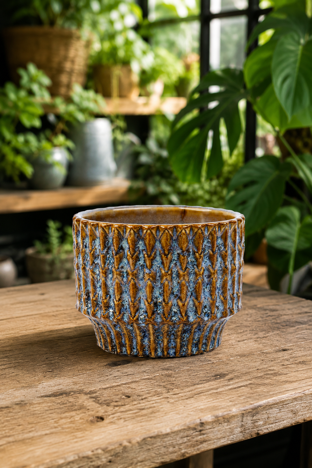 Echo Rustic Blue / Brown Pot – Ø10.8 x H9 cm