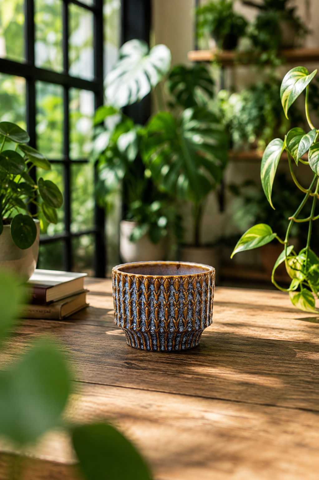 Echo Rustic Blue / Brown Pot – Ø10.8 x H9 cm