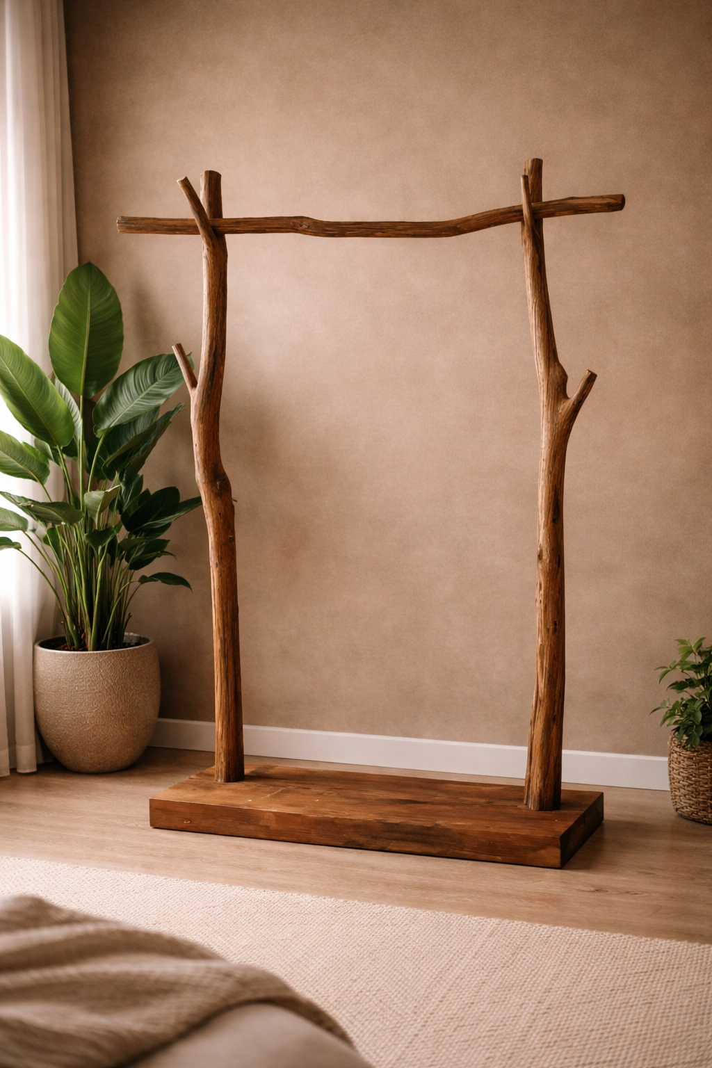 Portant Sculptural en Bois Massif – Design Nature & Esprit Japandi