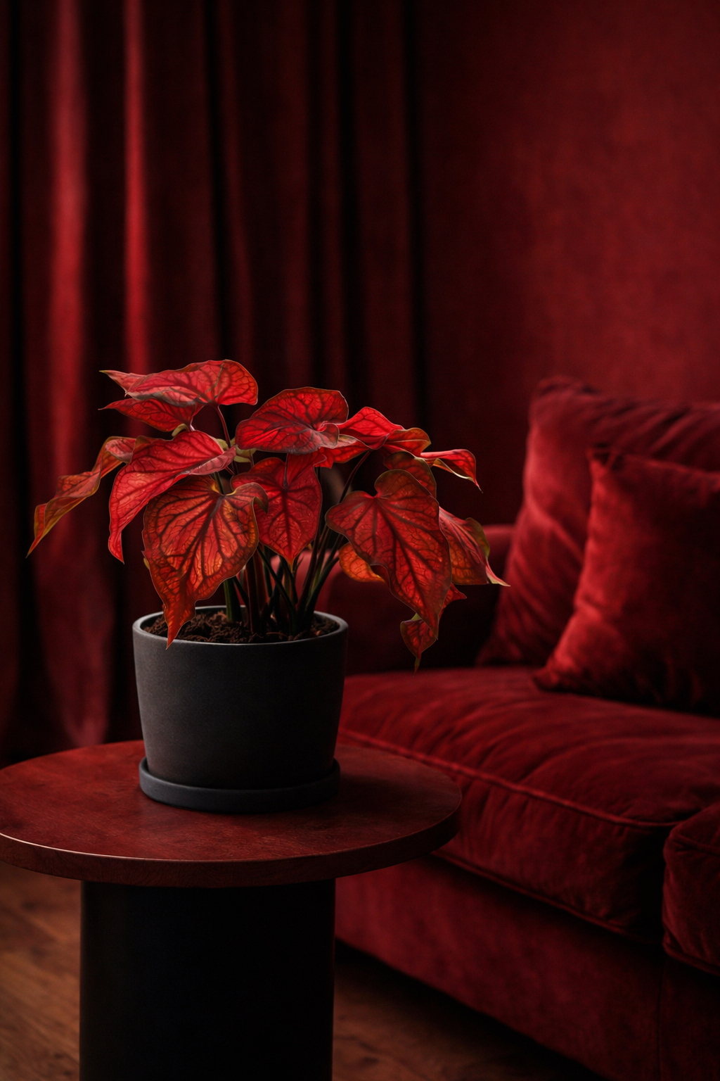 Caladium Rood – Plante rare d’intérieur rouge tropicale – Pot Ø12 cm – Hauteur 25 à 40 cm