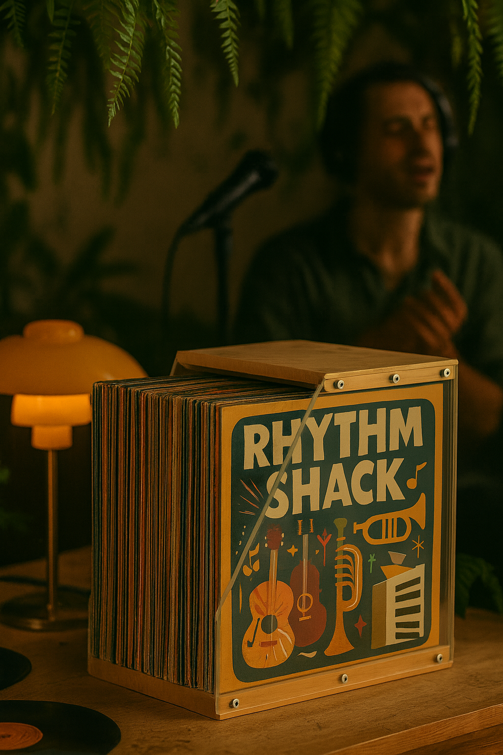 Schallplattenhalter aus Holz und Plexiglas – Schallplattenaufbewahrung, Schallplattenhalter im Design für über 40 LPs – Transparenter und eleganter Organizer